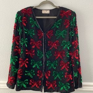 Vintage Laurence Kazar 🎀| Beaded Holiday Christmas Bow Jacket